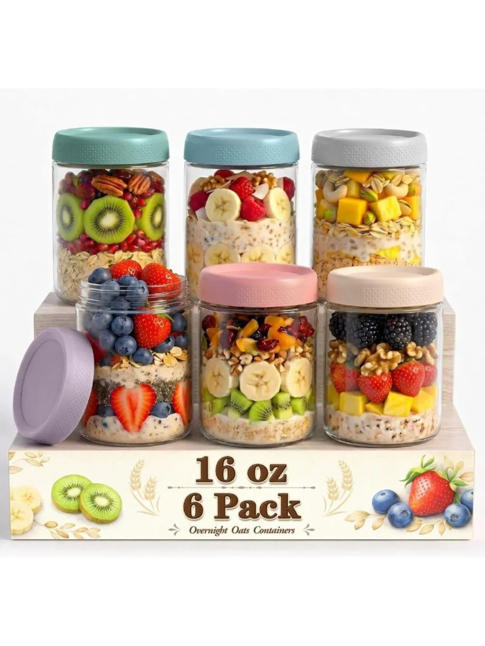 16 oz Glass Jars for Overnight Oats, Meal Prep Containers with Lids